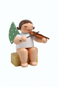 Grünhainichener Engel® klein mit Geige - sitzend, Wendt und Kühn