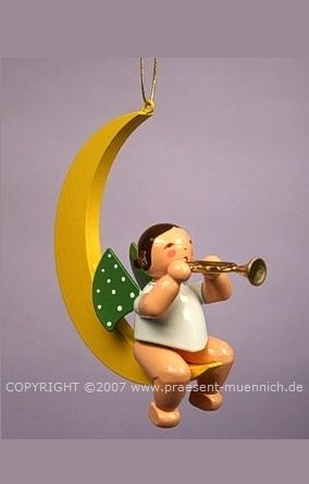 Wendt&Kühn Christbaumengel - Grünhainichener Engel® mit Trompete im Mond