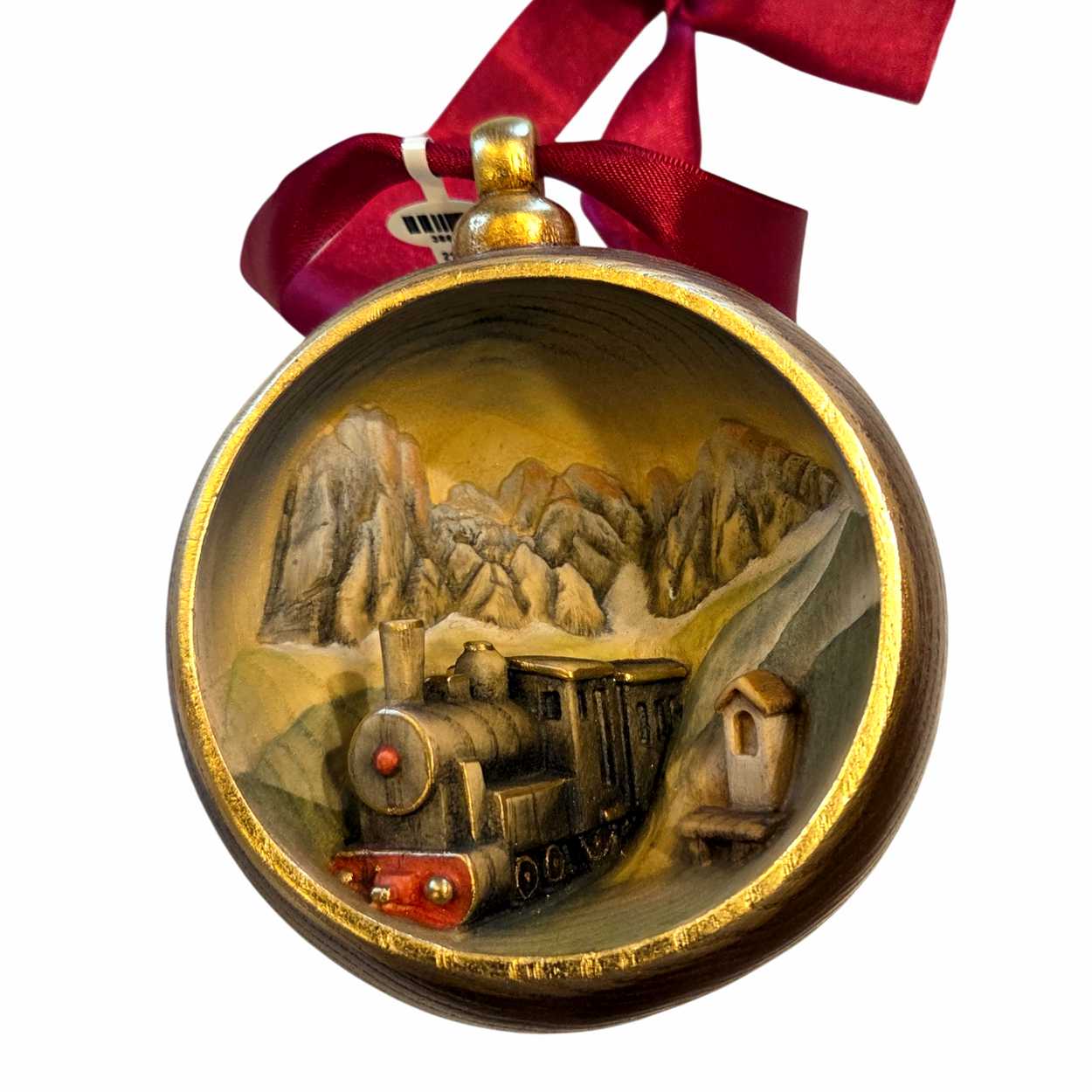 original südtiroler Kugel lasiert mit Relief - Eisenbahn - Ø 12,5 cm
