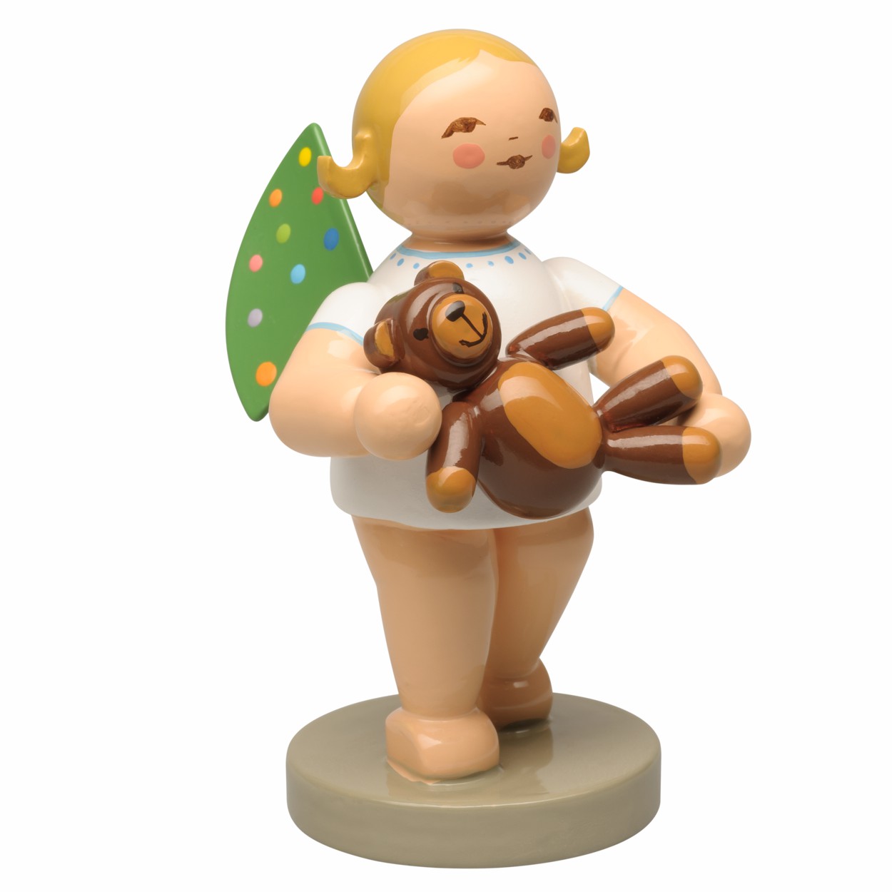 World Childhood Foundation Engel mit bunten Flügelpunkten und Teddy - Haarfarbe blond