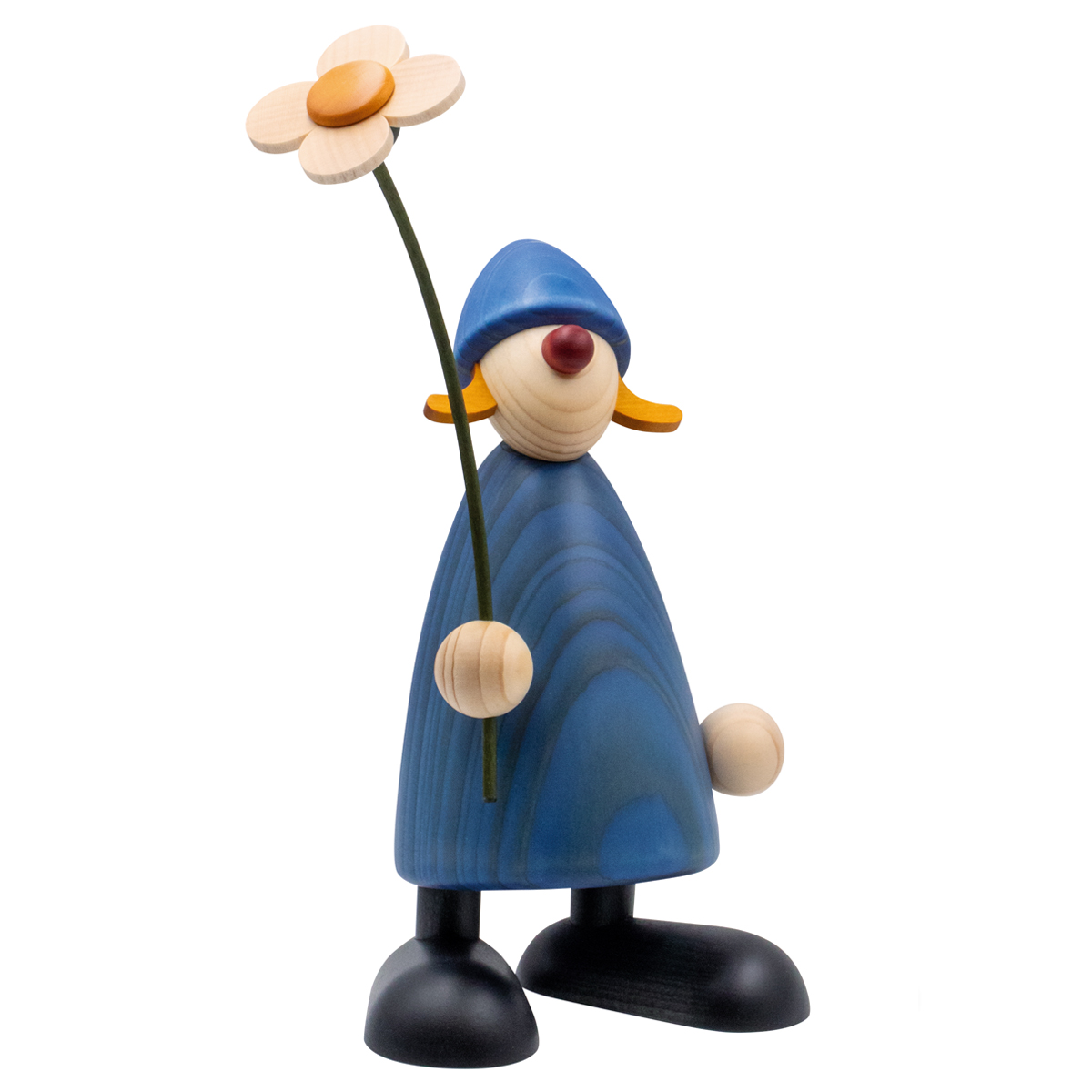 Gratulantin Susi stehend mit Blume, groß, blau