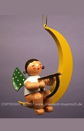 Wendt&Kühn Christbaumengel - Grünhainichener Engel® mit Harfe im Mond