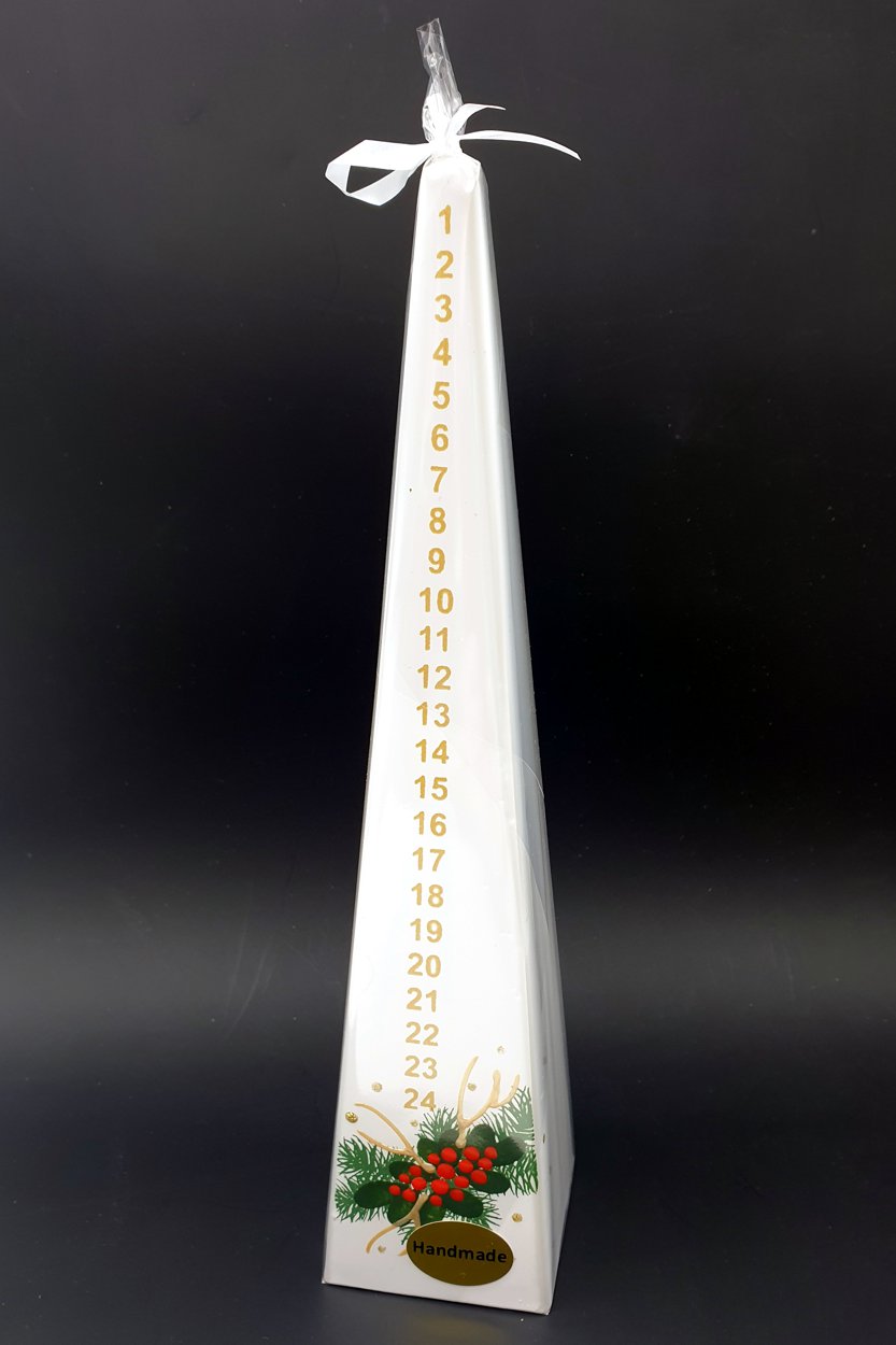 Kerze - handcoloriert weiß Pyramide - Adventskalender 1-24