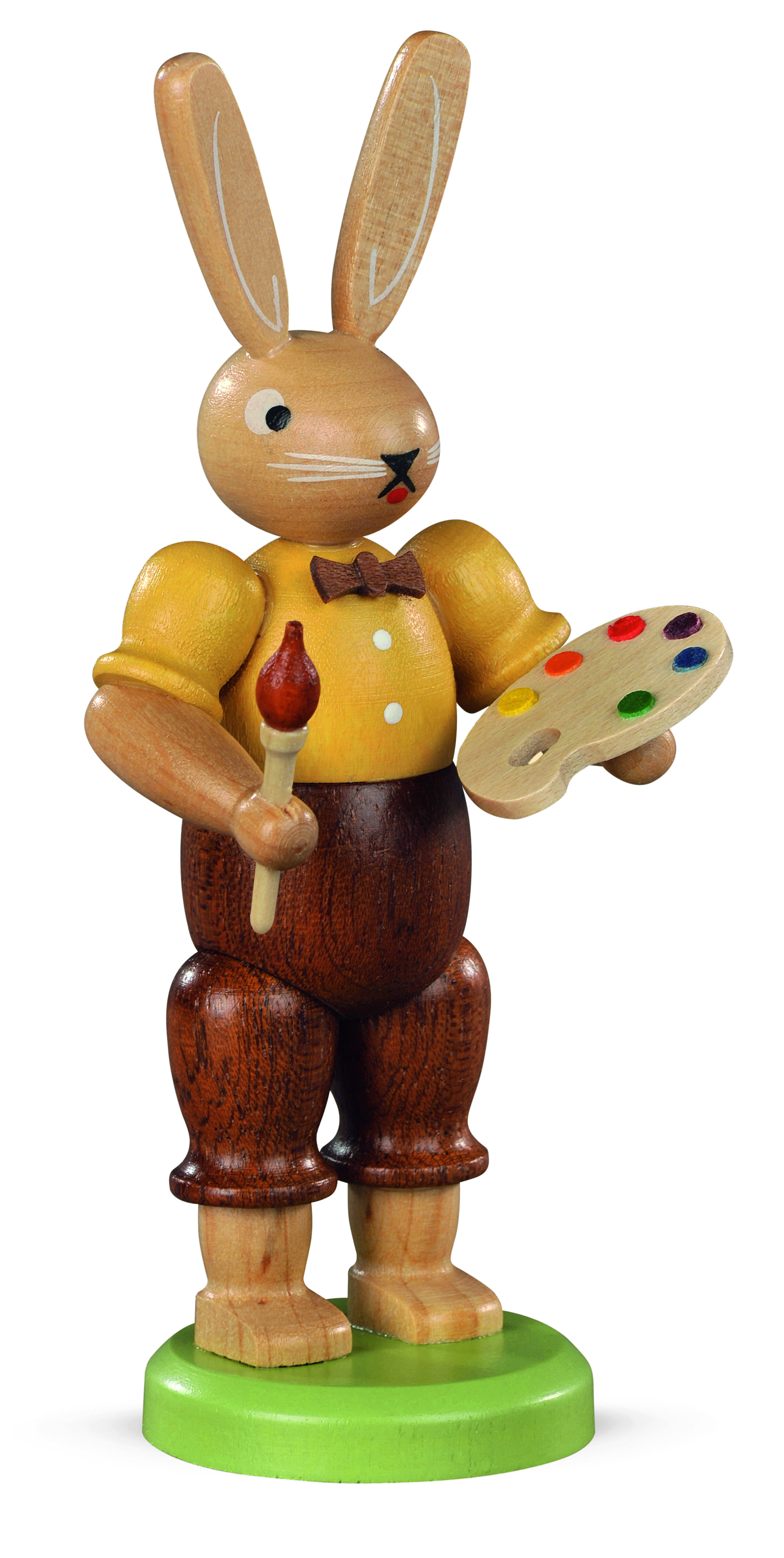 Hasenmaler mit Pinsel und Palette - farbig lasiert