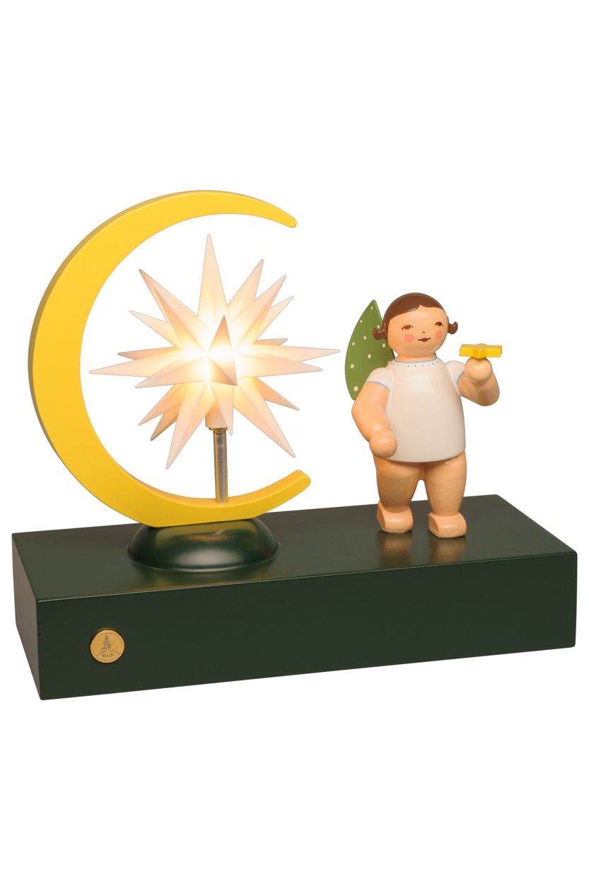 Grünhainichener Engel mit Herrnhuter Stern in Mondsichel