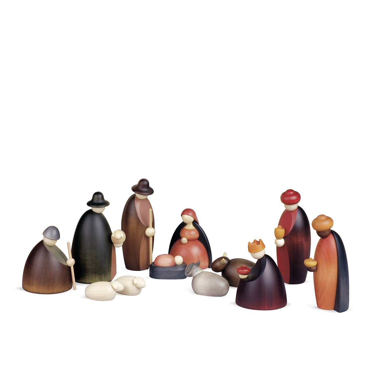 Krippenfiguren, 12-teilig, klein, farbig