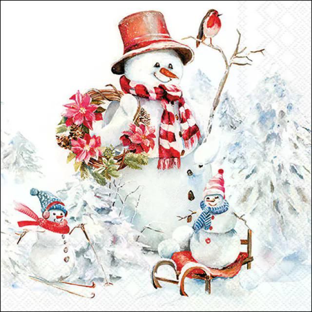 Lunchservietten - Sportlicher Schneemann