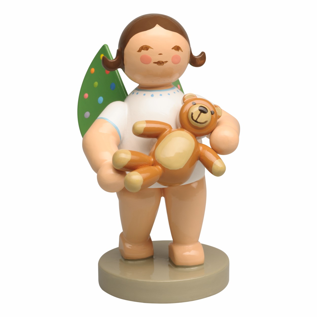 World Childhood Foundation Engel mit bunten Flügelpunkten und Teddy - Haarfarbe dunkel