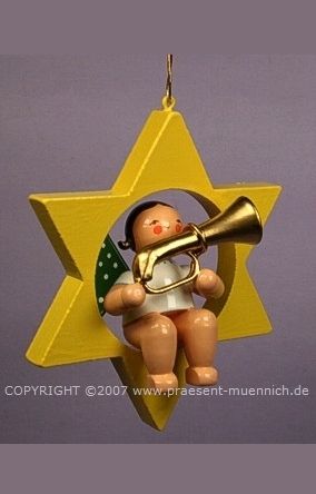 Wendt&Kühn Christbaumengel - Grünhainichener Engel® mit Baßtrompete im Stern