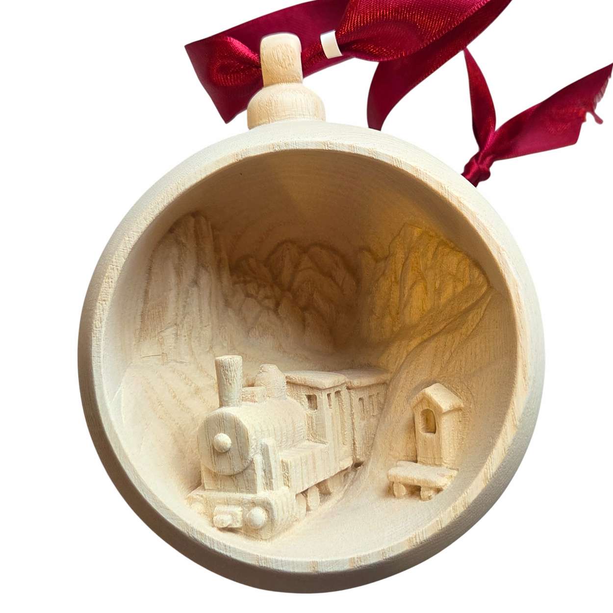 original südtiroler Kugel in natur mit Relief - Eisenbahn - Ø 12,5 cm