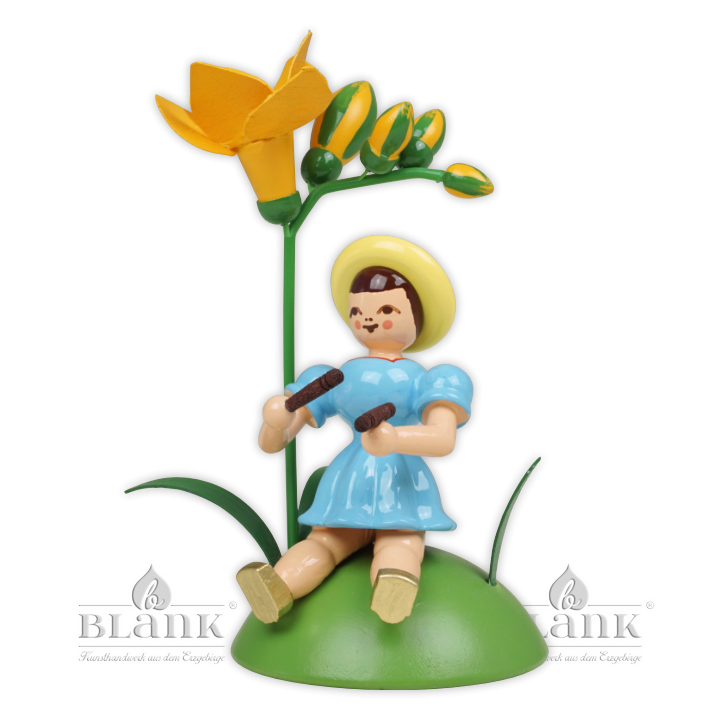 Blumenkind sitzend -  farbig Freesie/Klanghölzer  Faltenrock - BKS 034