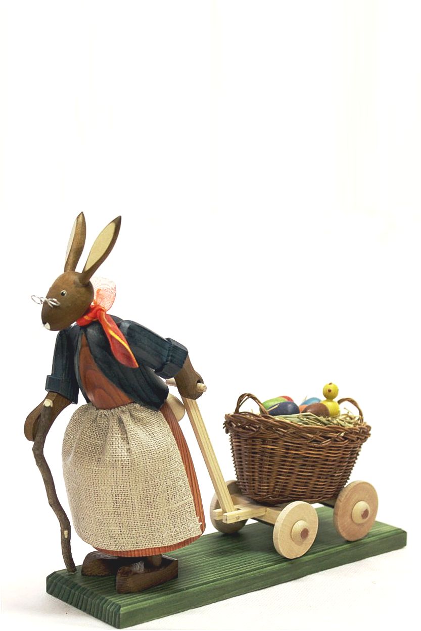 Osterhasengroßmutter mit kleinen Eiern im Wagen 18cm - Fa. Steglich