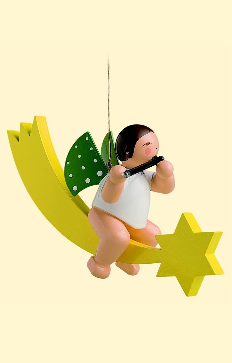 Wendt&Kühn Christbaumengel - Grünhainichener Engel® auf Schweif mit Querflöte
