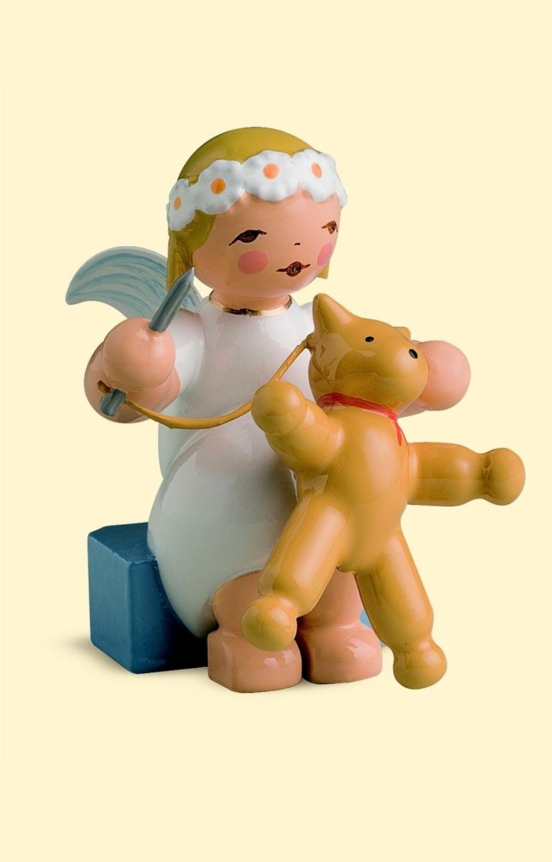 Margeritenengel, sitzend mit Nadel und Teddy - Wendt&Kühn