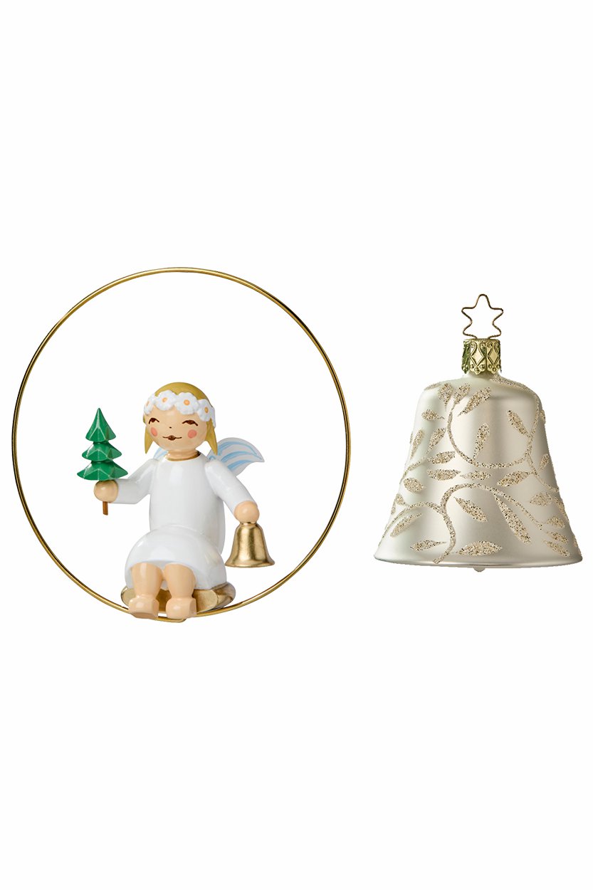 Margeritenengel im Ring mit Bäumchen und Glocke, Glasglocke silber Wendt und Kühn Margeritenengel im Ring mit Bäumchen und Glocke, Glasglocke silber Wendt und Kühn