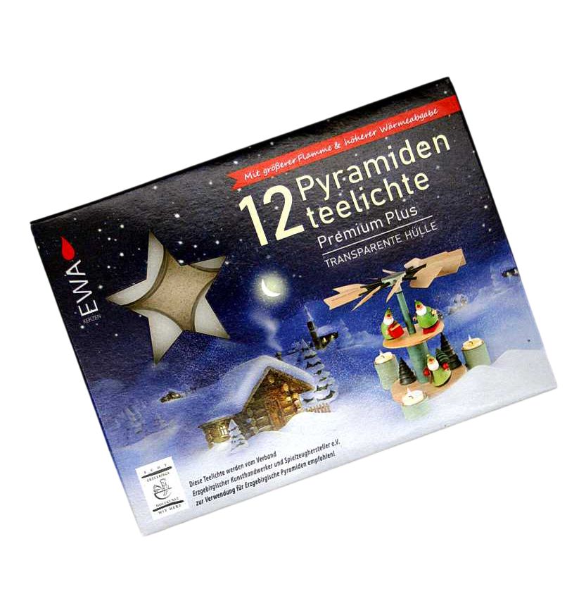 Pyramidenteelichter PremiumPlus - weiss in transparenter Hülle - 12 Stück