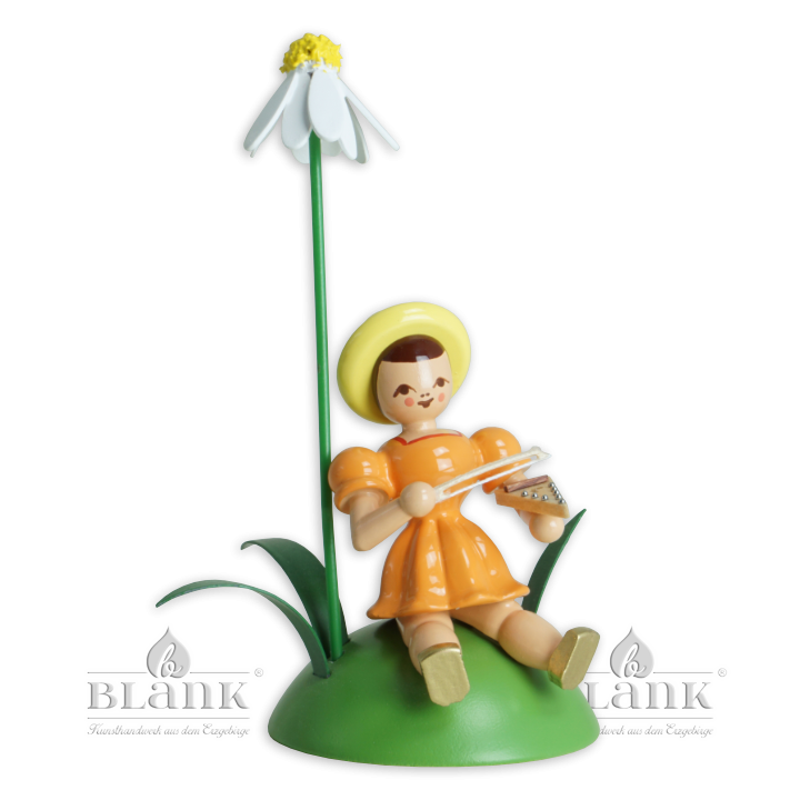 Blumenkind sitzend -  farbig Kamille/Psalter  Faltenrock - BKS 035