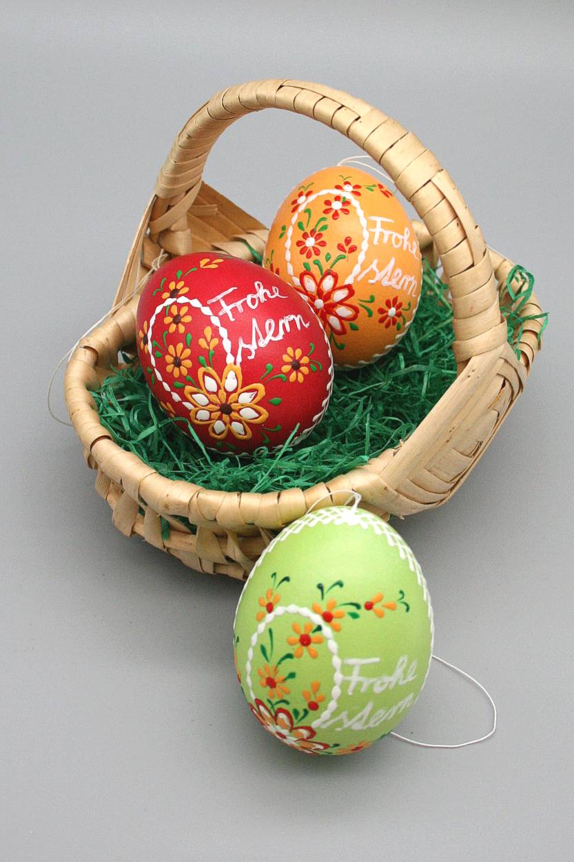 3 Sorbische Ostereier grün/orange/rot Bossiertechnik Frohe Ostern 3 Sorbische Ostereier grün/orange/rot Bossiertechnik Frohe Ostern