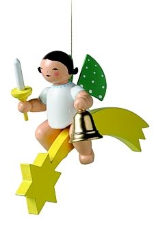 Wendt&Kühn Christbaumengel - Grünhainichener Engel® mit Glocke und Kerze auf Komet