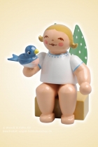 Grünhainichener Engel® klein mit Vogel - sitzend, Wendt und Kühn Grünhainichener Engel® klein mit Vogel - sitzend, Wendt und Kühn
