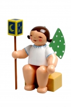 Grünhainichener Engel® klein mit Stablaterne - sitzend, Wendt und Kühn Grünhainichener Engel® klein mit Stablaterne - sitzend, Wendt und Kühn