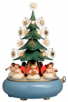 Spieldose "Unter'm Weihnachtsbaum" mit unter dem Baum sitzenden Engeln  - Melodie: Oh du fröhliche, Wendt und Kühn