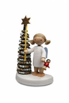Engel am Weihnachtsbaum m. Stern u. Puppe 6106