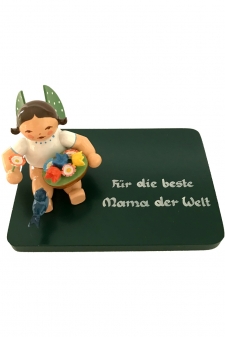 Muttertag - Grünhainichener Engel® - Engel mit Blumenkorb und Vogel, sitzend Wendt&Kühn