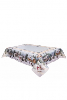 Tischdecke mit Gold-Lurex Design: Christmas in Mountains  - Ø140 cm