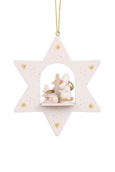 Baumbehang - Stern weiß Weihnachtsmann mit Schlitten