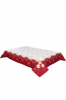 Tischldecke mit Gold-Lurex Design: goldene Weihnachtskugeln  - 137x137 cm