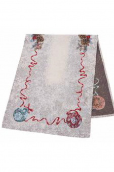 Tischläufer mit Gold-Lurex Design: rote Weihnachtskugeln  - 45x140 cm