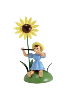 Blumenkind sitzend -  farbig Sonnenblume/Querflöte  Faltenrock - BKS 009