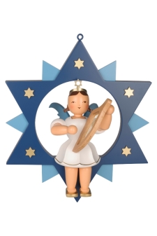 Stern mit Engel farbig groß, 28cm   - ESFM 007